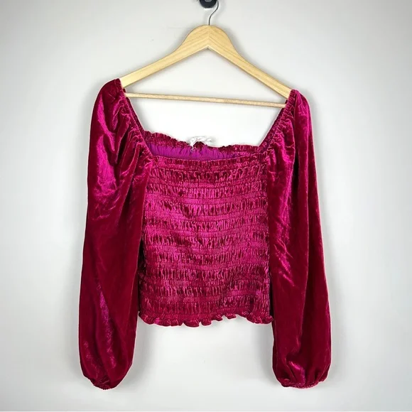 Anthropologie Smocked Puff Sleeve Square Neck Velvet Top - Picture 7 of 7